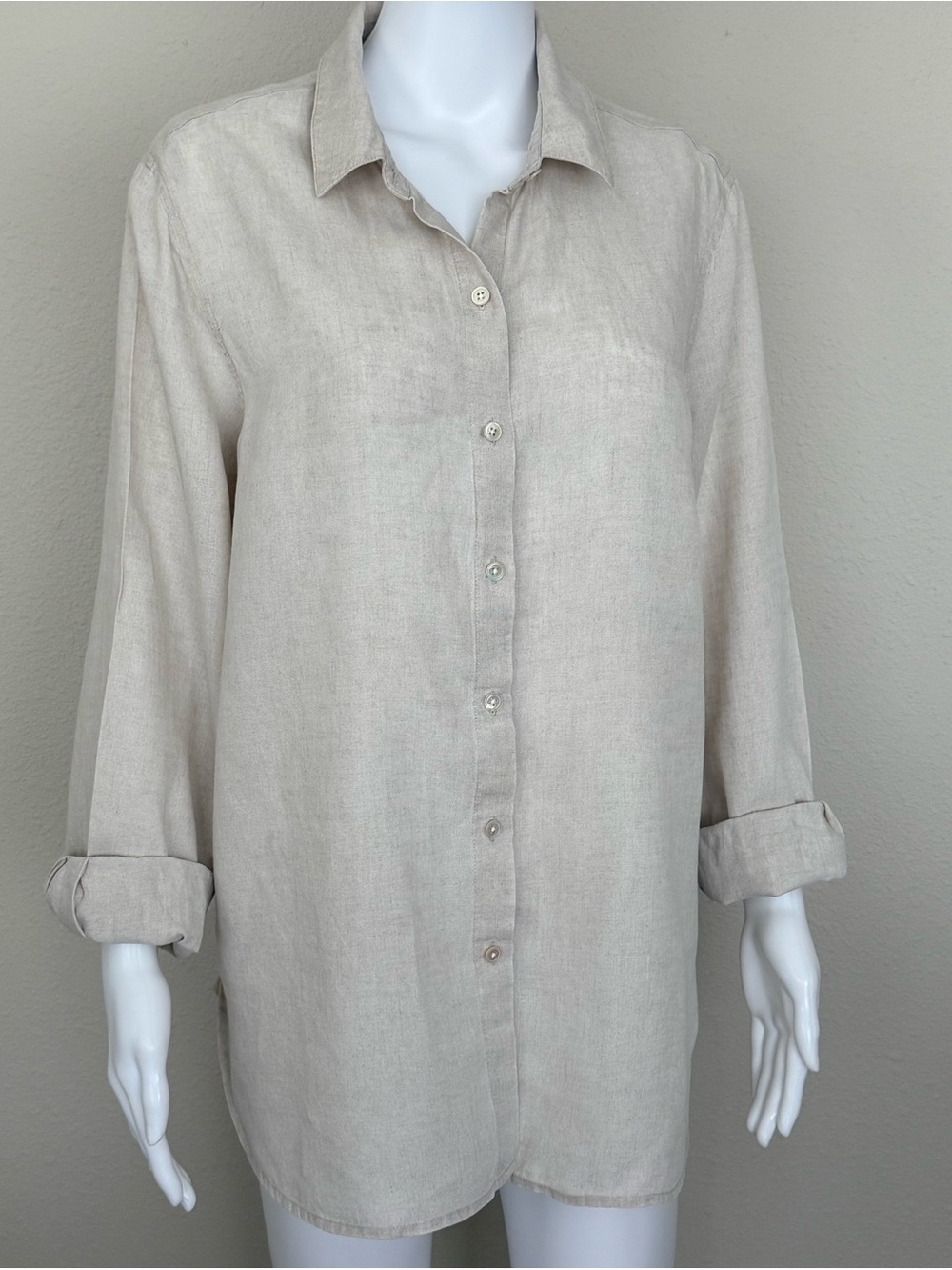 J. Jill Neutral Linen Shirt in Light Tan